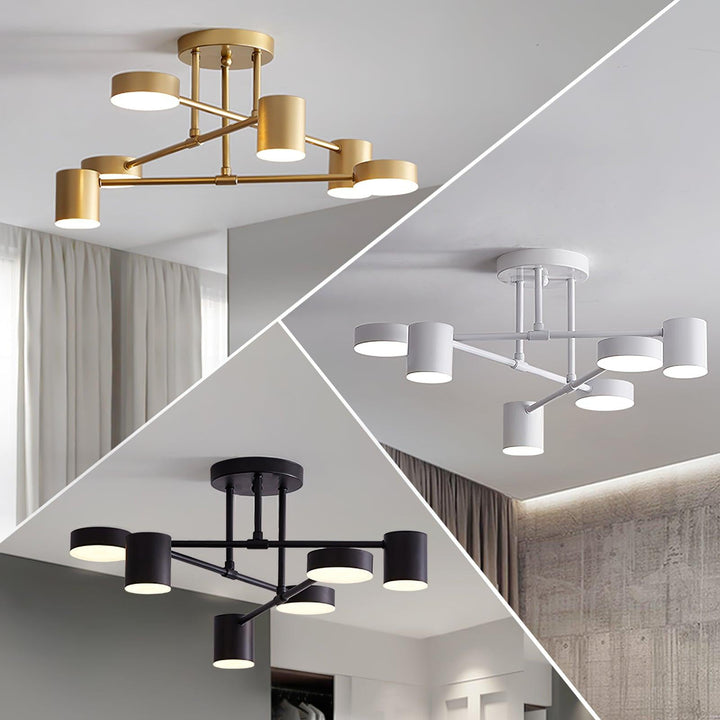 Taklampe Sputnik-design med Kryssende Armer og Sylindriske Lyspunkter