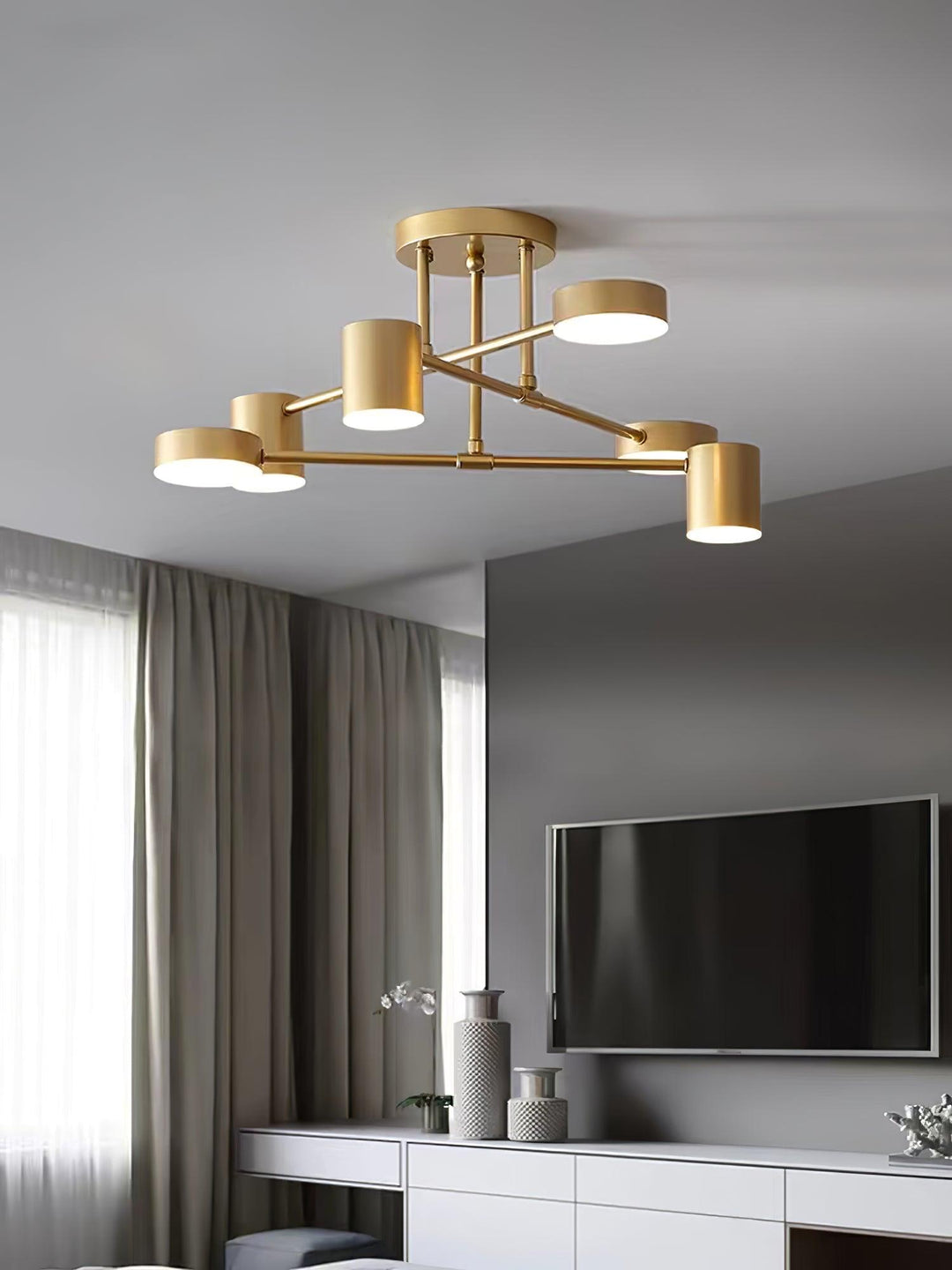 Taklampe Sputnik-design med Kryssende Armer og Sylindriske Lyspunkter