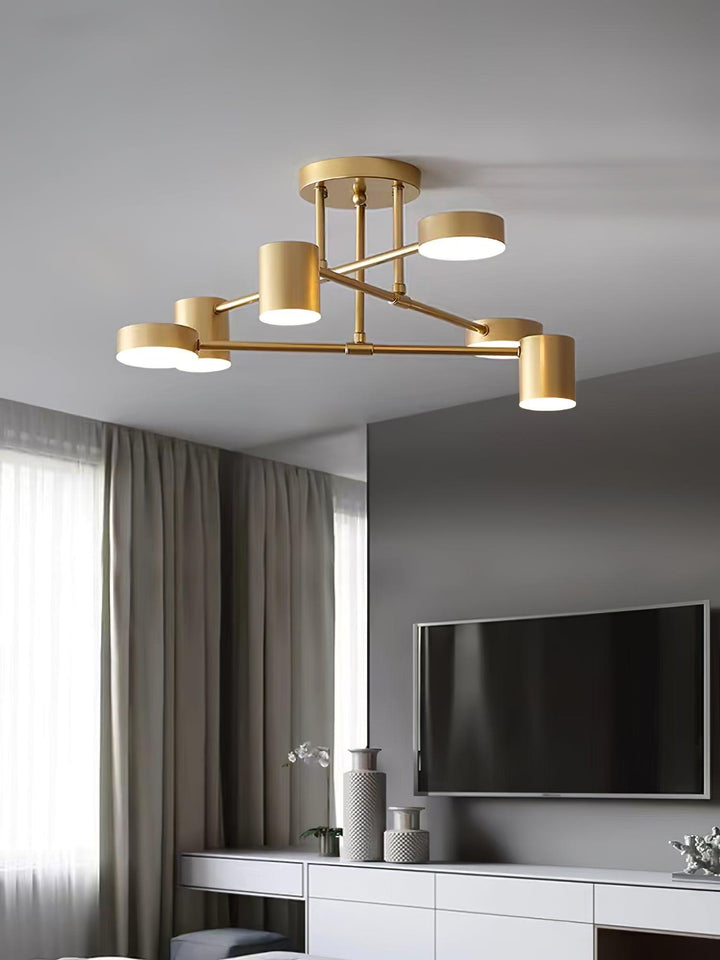 Taklampe Sputnik-design med Kryssende Armer og Sylindriske Lyspunkter