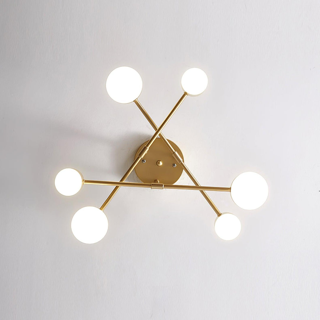 Taklampe Sputnik-design med Kryssende Armer og Sylindriske Lyspunkter