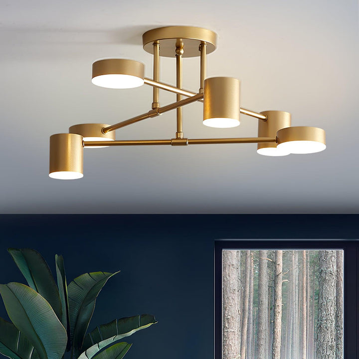 Taklampe Sputnik-design med Kryssende Armer og Sylindriske Lyspunkter