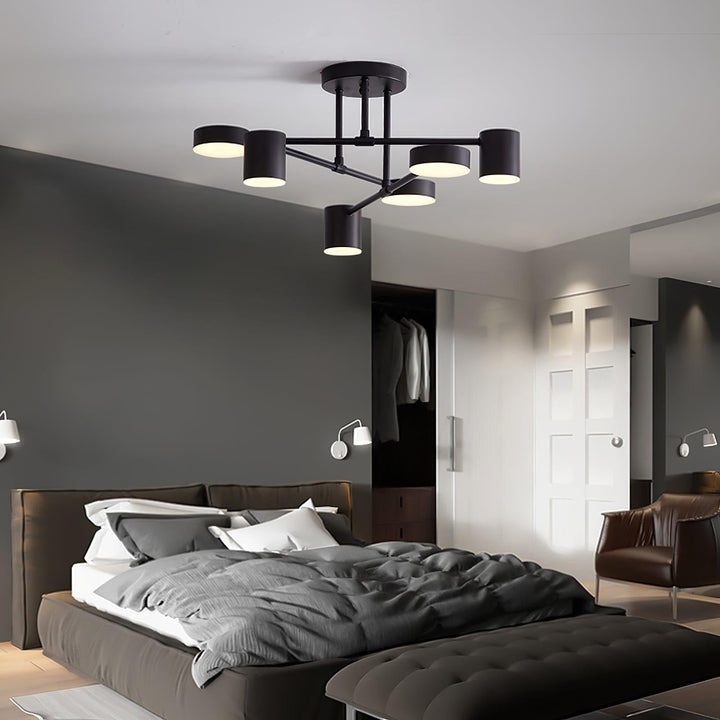 Taklampe Sputnik-design med Kryssende Armer og Sylindriske Lyspunkter