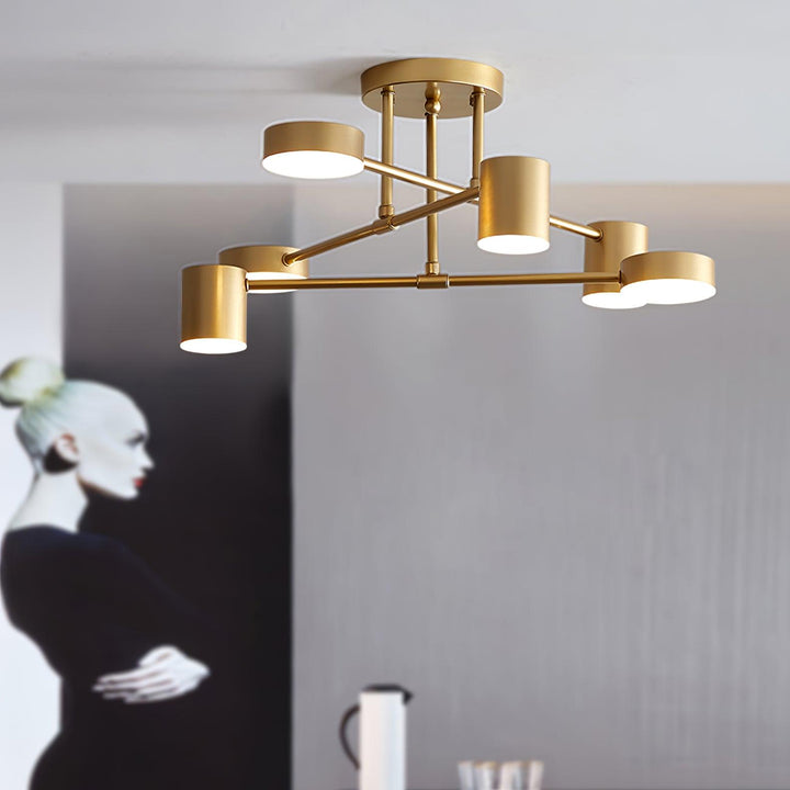 Taklampe Sputnik-design med Kryssende Armer og Sylindriske Lyspunkter