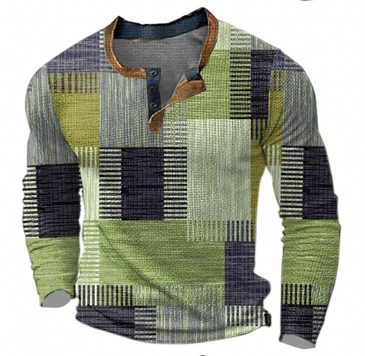 Henley-sweatshirt til herre med knappelist og geometrisk mønster