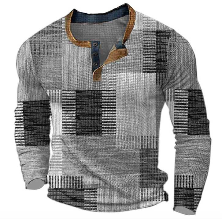 Henley-sweatshirt til herre med knappelist og geometrisk mønster