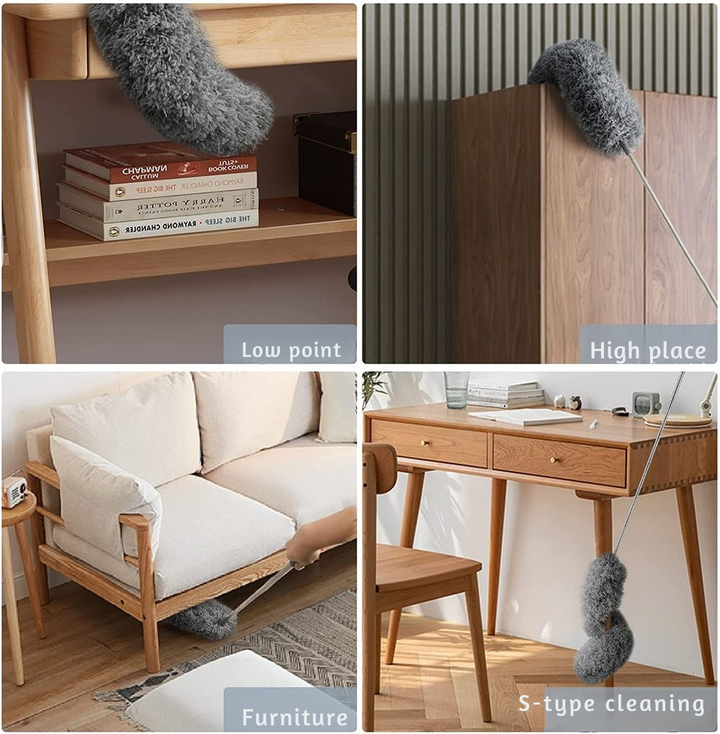Uttrekkbar støvvisker i mikrofiber | Ekstra lang rekkevidde | Fleksibelt hode | Vaskbar