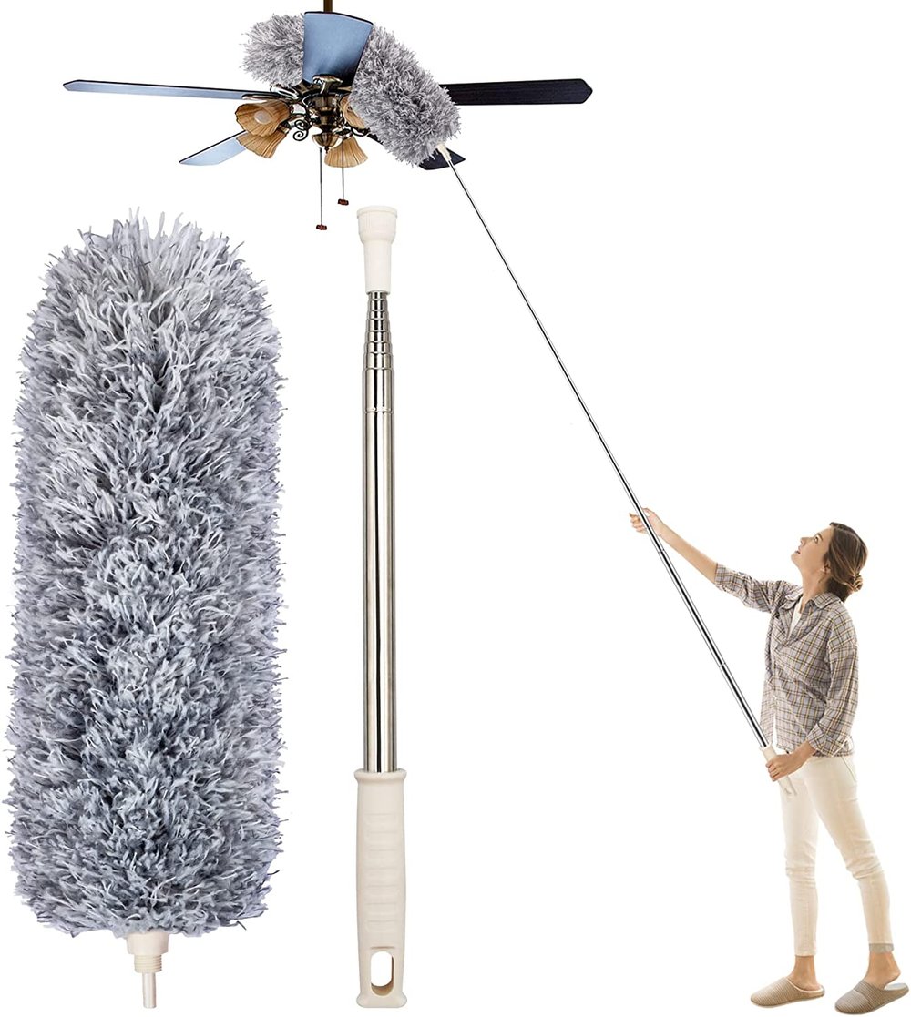 Uttrekkbar støvvisker i mikrofiber | Ekstra lang rekkevidde | Fleksibelt hode | Vaskbar