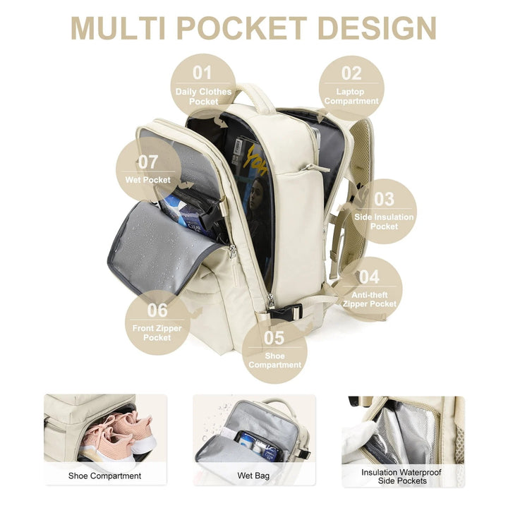 Multifunksjonell dameryggsekk 35 L med USB-tilkobling