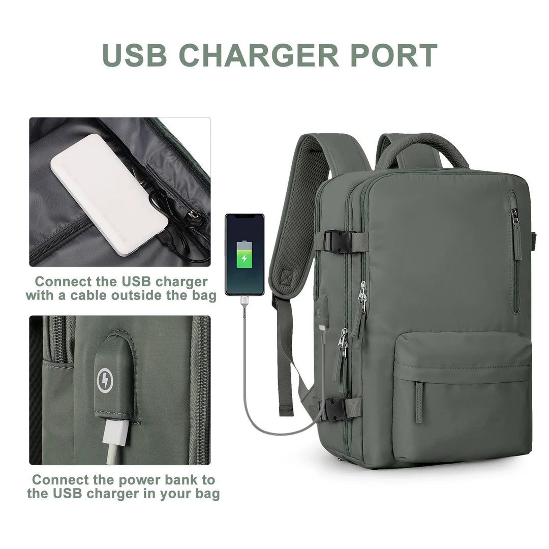 Multifunksjonell dameryggsekk 35 L med USB-tilkobling