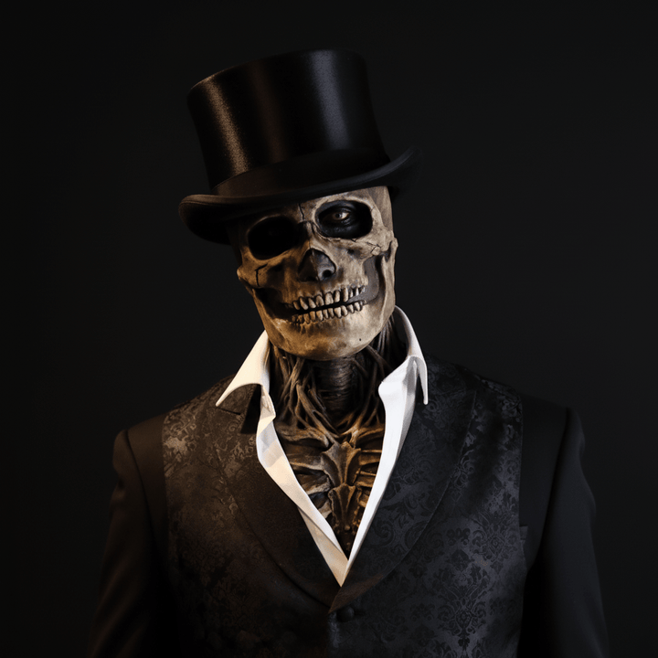 Unisex skjelettmaske med hatt til Halloween