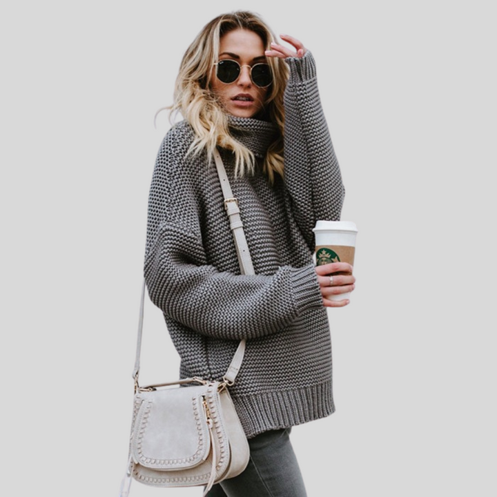 Luksus Strikket Halsen Sweater for Kvinner