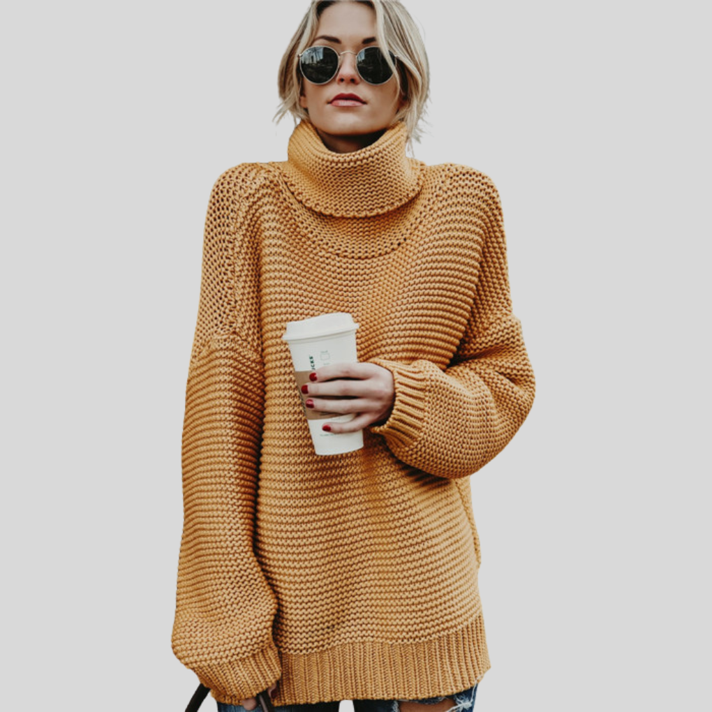 Luksus Strikket Halsen Sweater for Kvinner