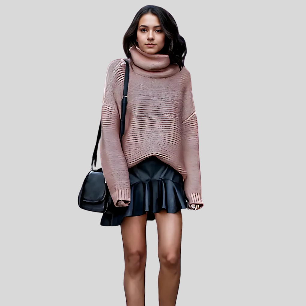 Luksus Strikket Halsen Sweater for Kvinner