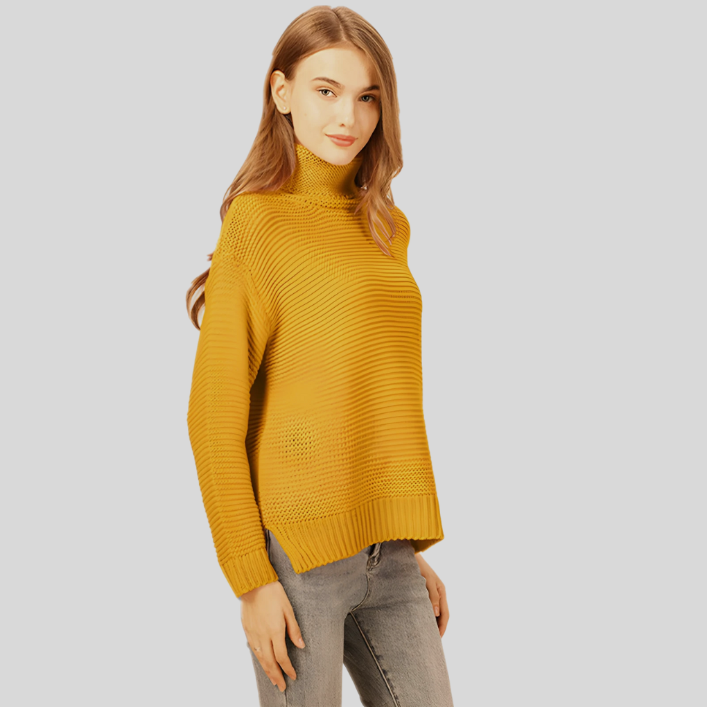 Luksus Strikket Halsen Sweater for Kvinner