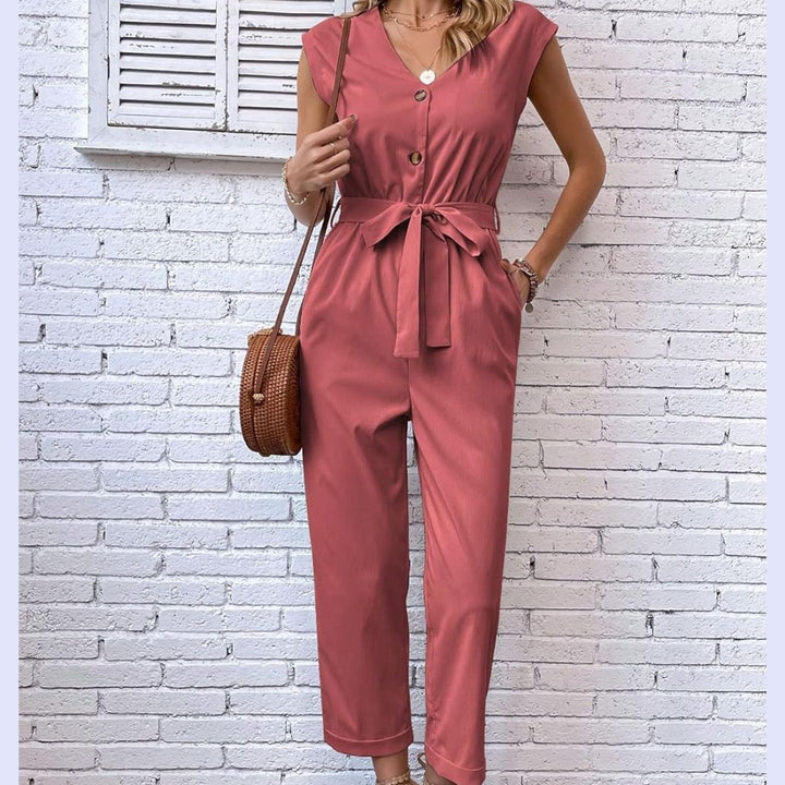 V-Hals Kortermet Jumpsuit for Kvinner