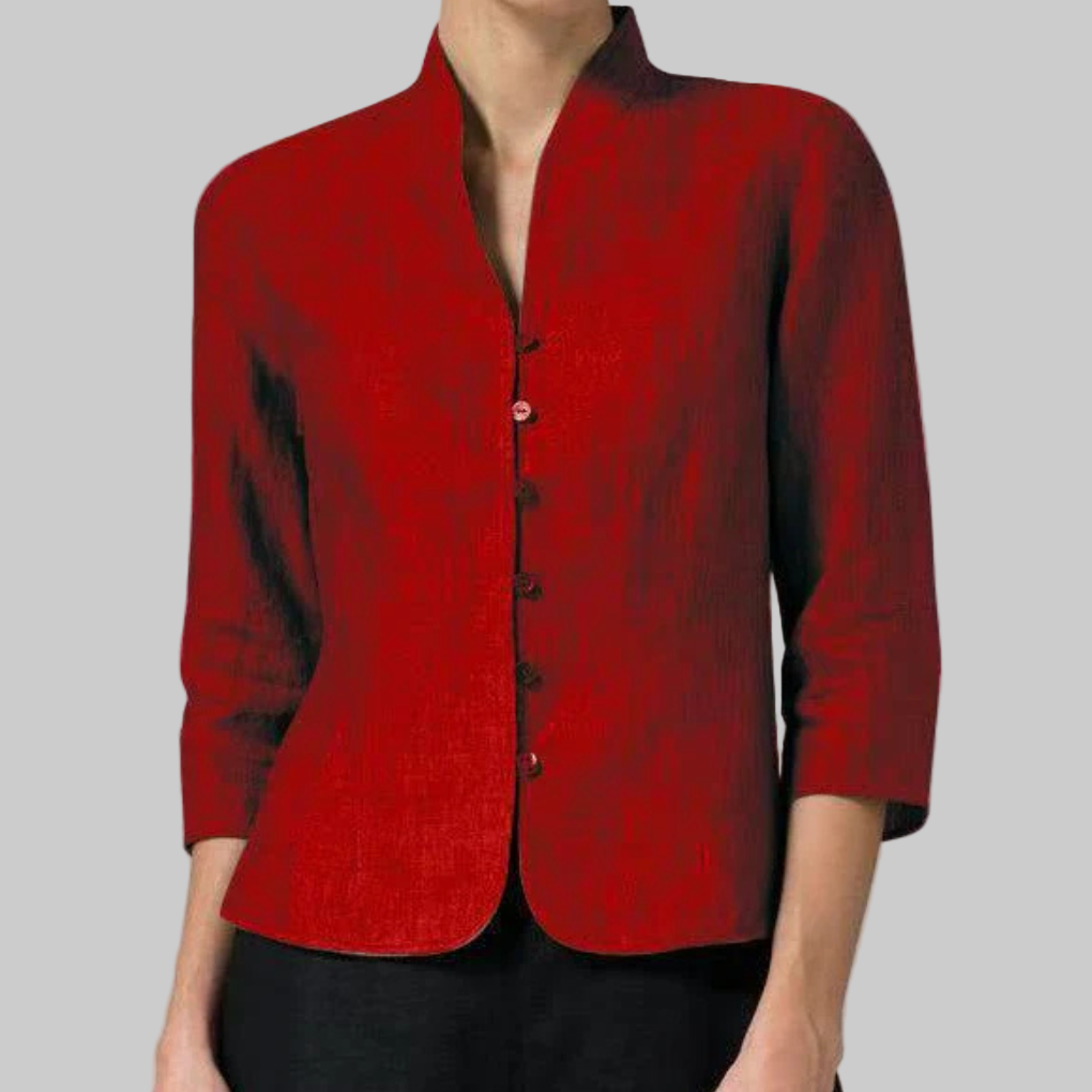 Kvinners Stå-Krage Bluse – Chic Detaljer med Allsidig Flair