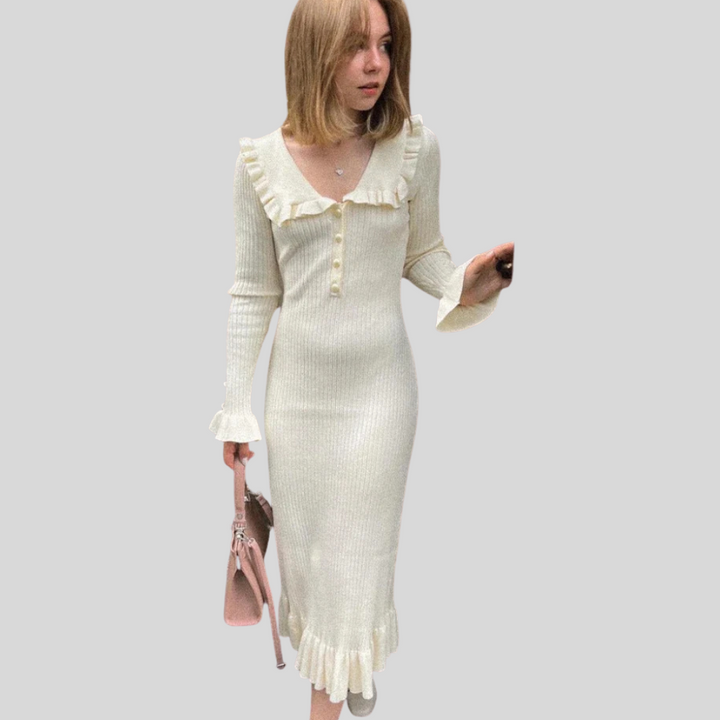 Kvinnes Maxi Kjole – Høy Liv Ruffle Uttalelse