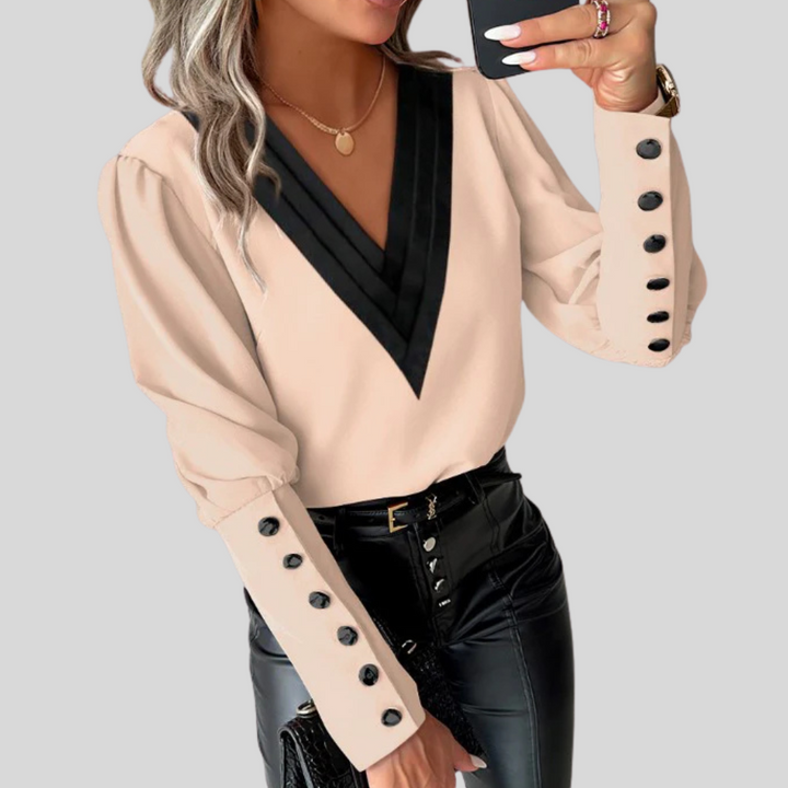 Kvinners knapp-front bluse med gigot-ermer – uttalelseserm med uformell eleganse