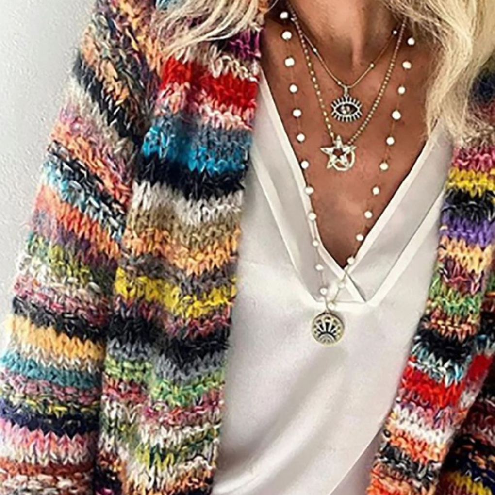 Kvinners Stripe-Print Langermet Cardigan