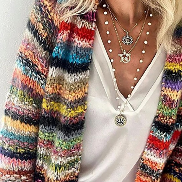 Kvinners Stripe-Print Langermet Cardigan