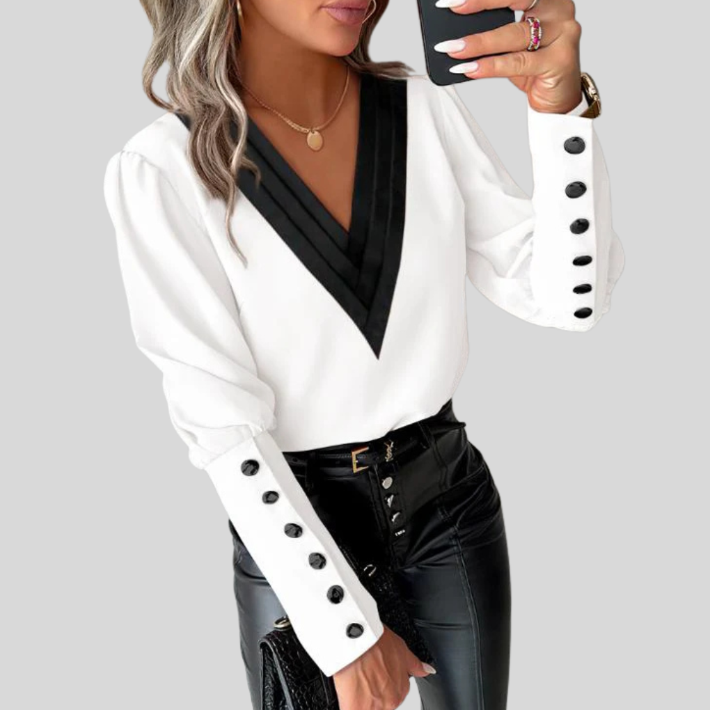 Kvinners knapp-front bluse med gigot-ermer – uttalelseserm med uformell eleganse