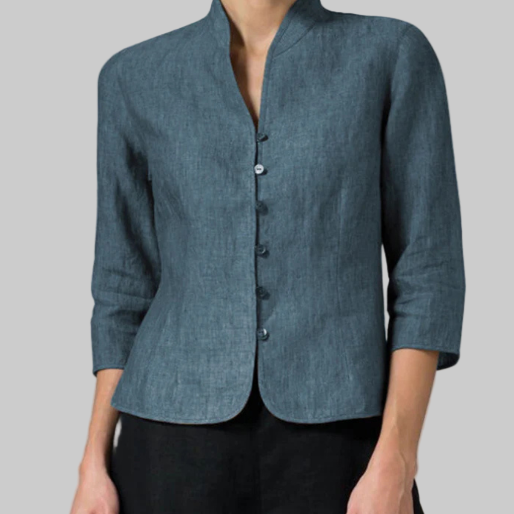 Kvinners Stå-Krage Bluse – Chic Detaljer med Allsidig Flair
