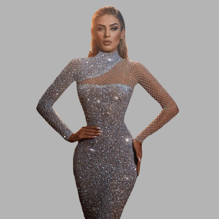Elegant Off-Shoulder Sequin Kjole – Skilte Seg Glam for Spesielle Anledninger