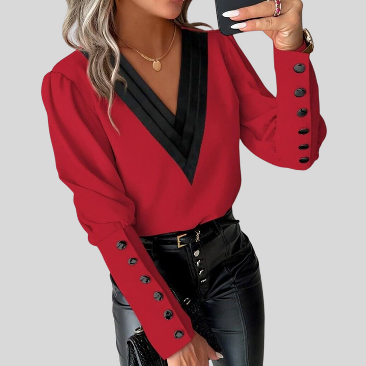Kvinners knapp-front bluse med gigot-ermer – uttalelseserm med uformell eleganse