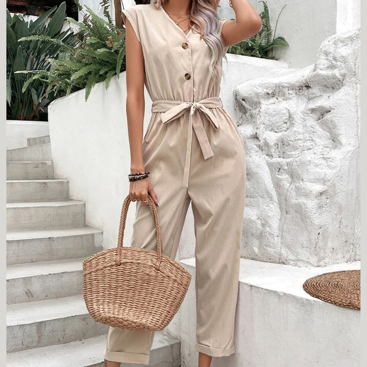 V-Hals Kortermet Jumpsuit for Kvinner