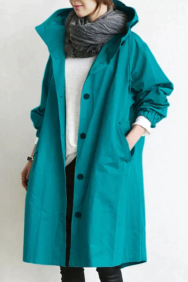 Oversized vanntett trenchcoat med hette