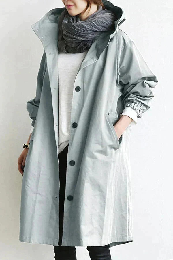 Oversized vanntett trenchcoat med hette