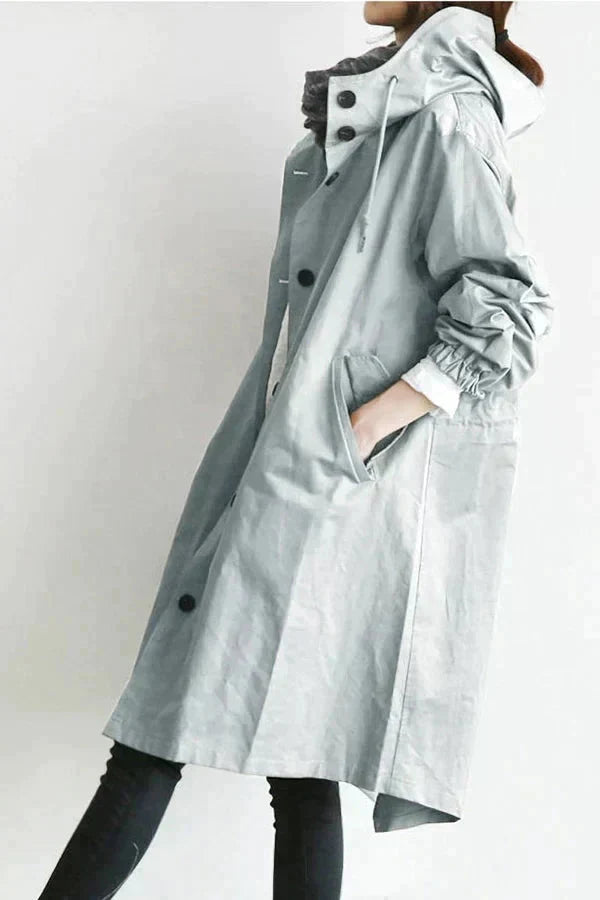 Oversized vanntett trenchcoat med hette