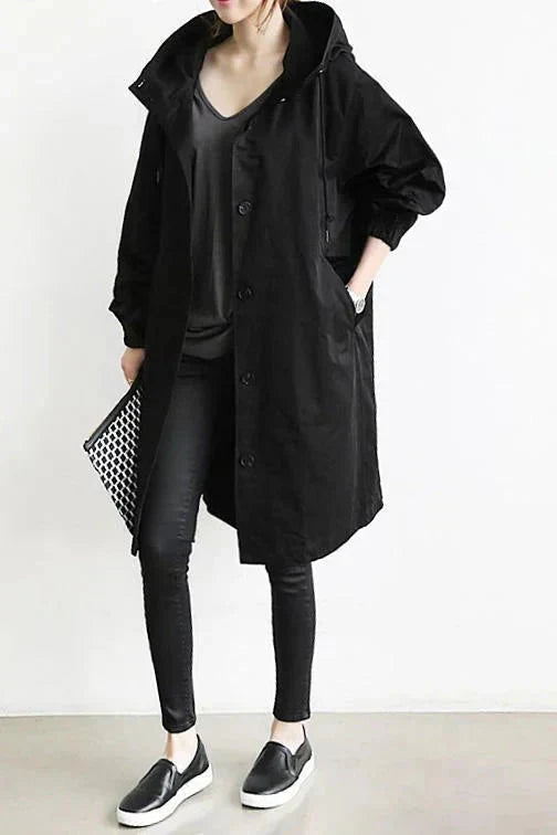 Oversized vanntett trenchcoat med hette
