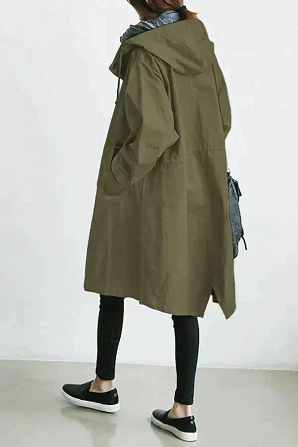 Oversized vanntett trenchcoat med hette