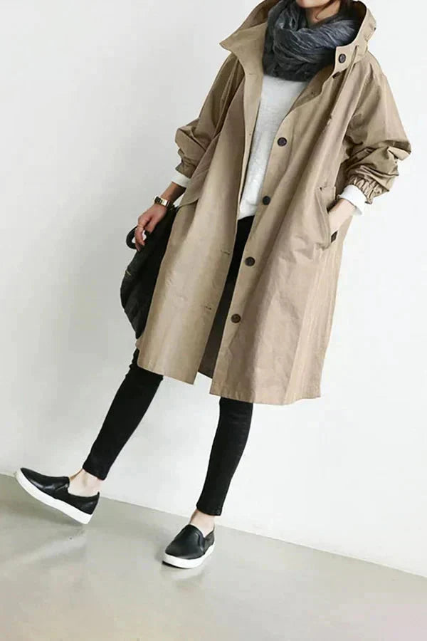 Oversized vanntett trenchcoat med hette