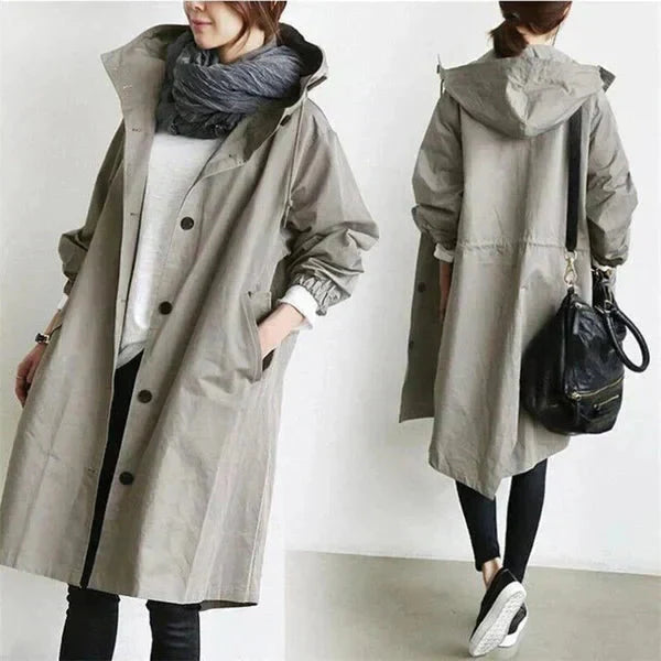 Oversized vanntett trenchcoat med hette