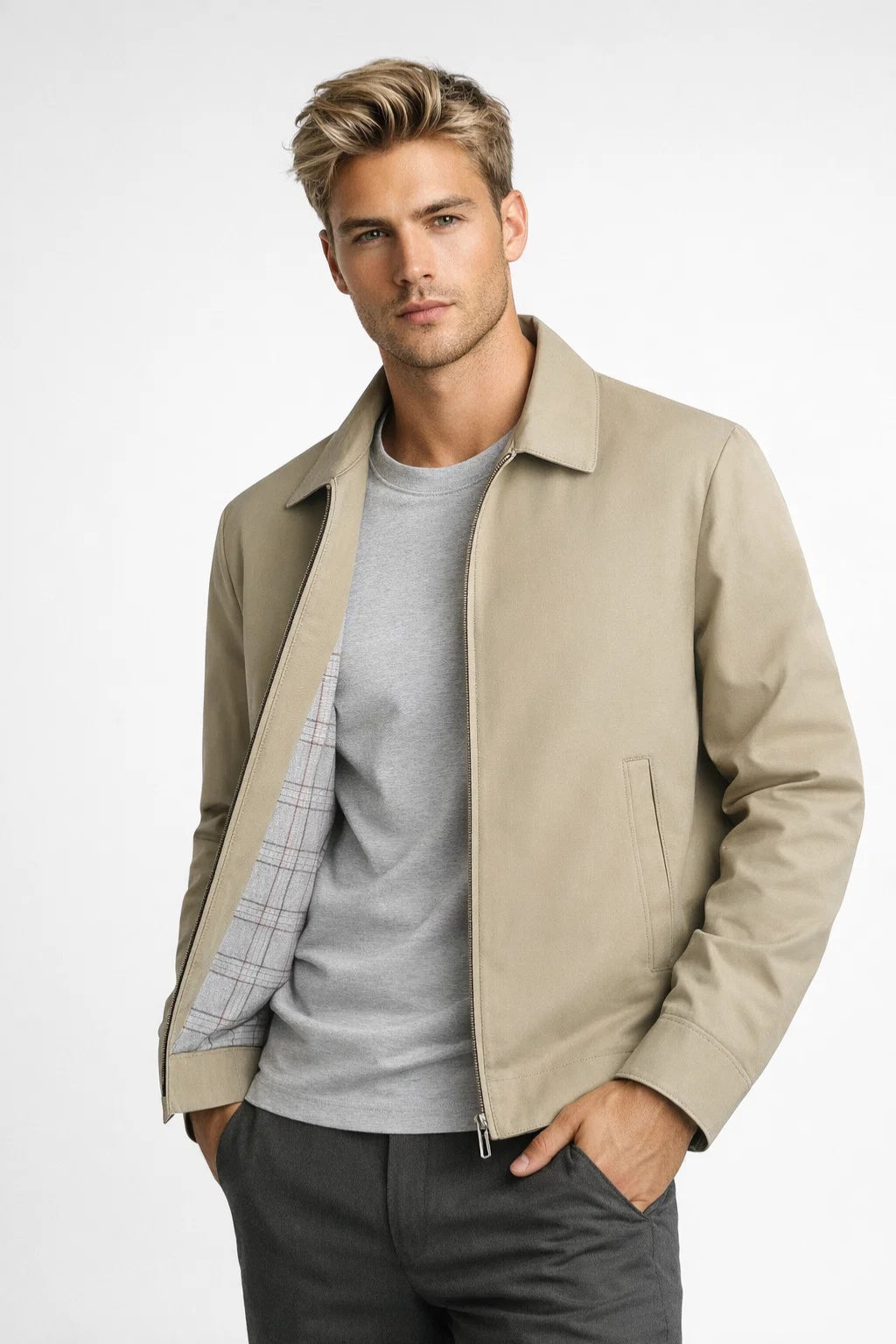 Vest til herre business casual med rutete fôr
