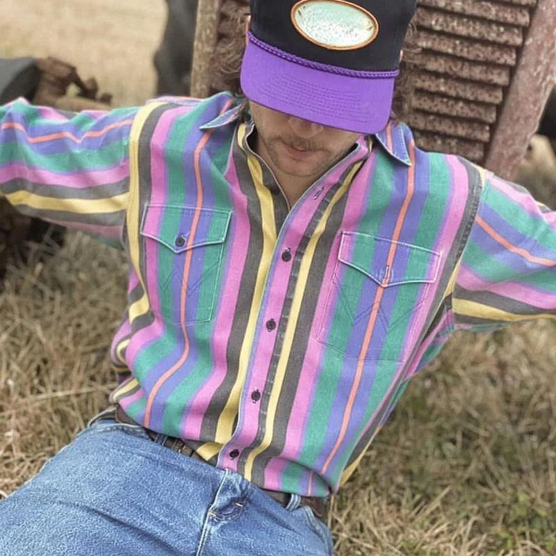 Vintage stripete skjorte med lange ermer og knapper - Eric