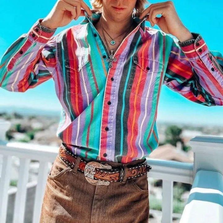 Vintage stripete skjorte med lange ermer og knapper - Eric
