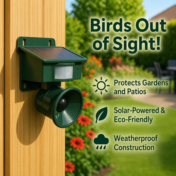 Fugleforsvarsenhet | Solcelledrevet Sensor | Naturlige Rovfugllyder | Birdfend