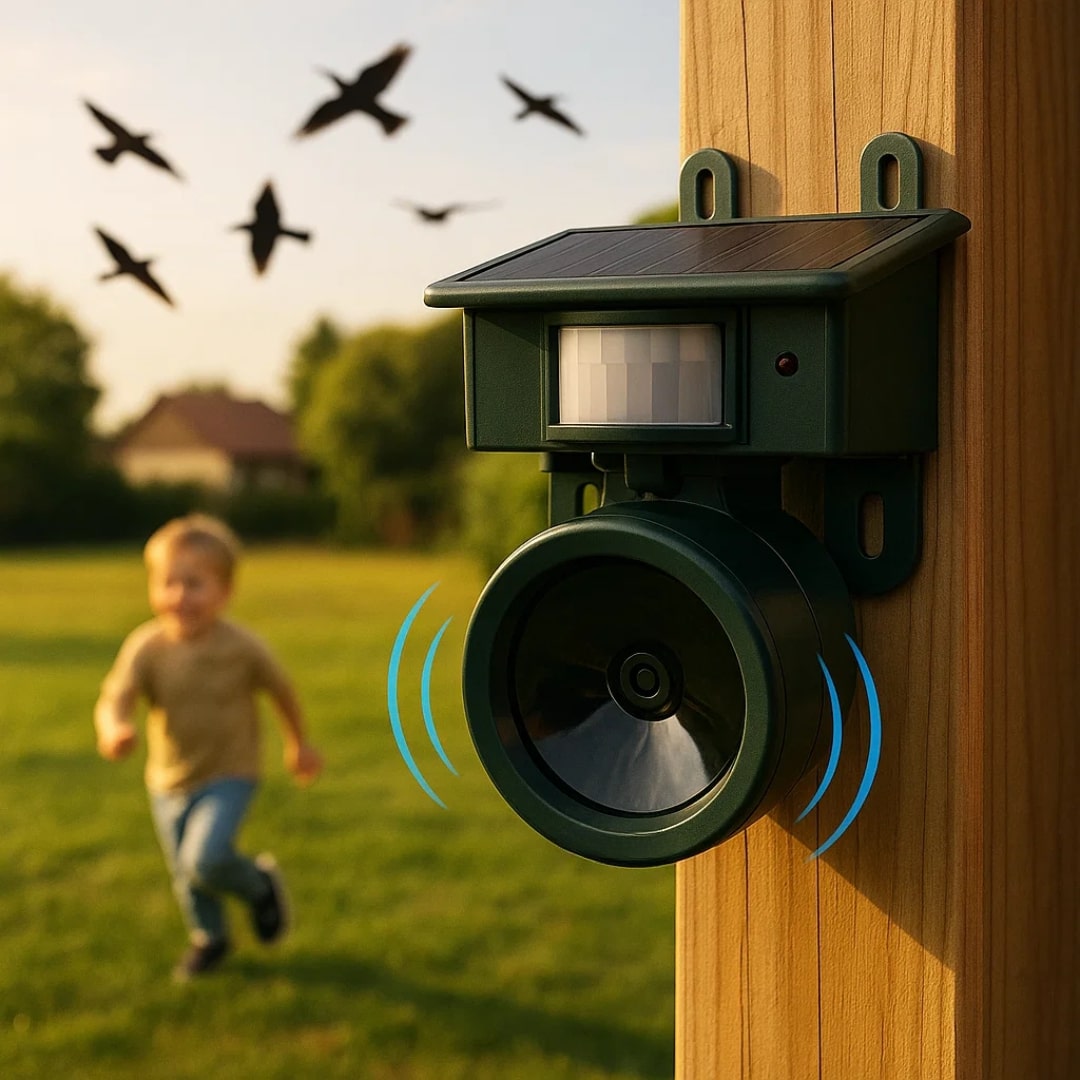 Fugleforsvarsenhet | Solcelledrevet Sensor | Naturlige Rovfugllyder | Birdfend