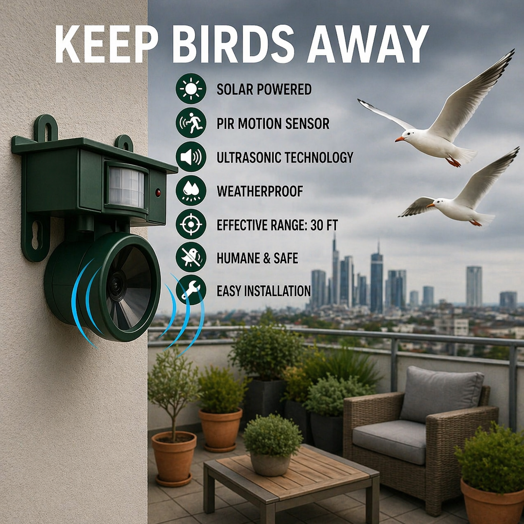 Fugleforsvarsenhet | Solcelledrevet Sensor | Naturlige Rovfugllyder | Birdfend