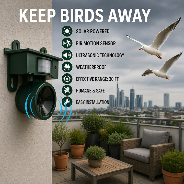 Fugleforsvarsenhet | Solcelledrevet Sensor | Naturlige Rovfugllyder | Birdfend