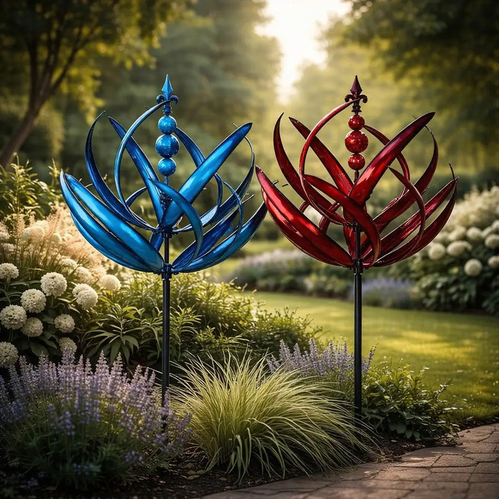 Værhane: Lotus-vindspinner i metall – rustbestandig hagedekorasjon