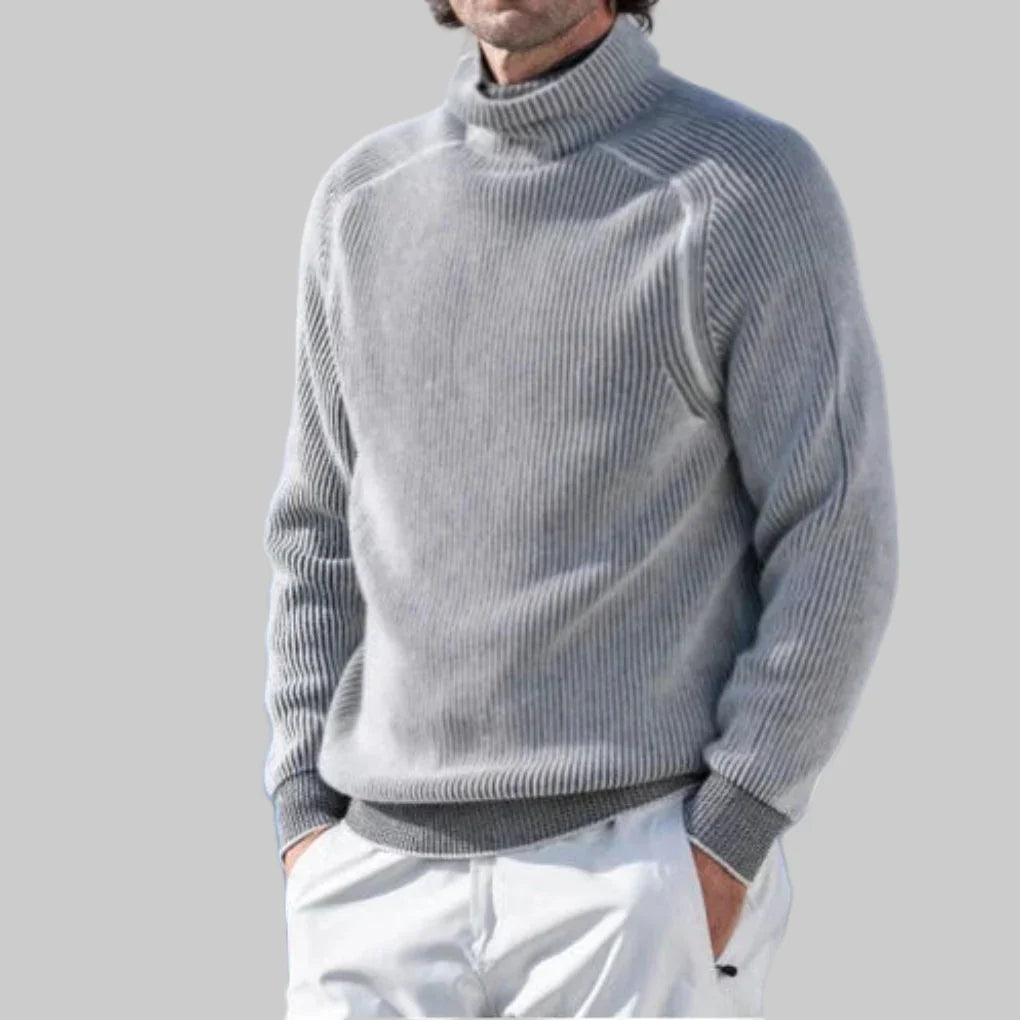 Herre Turtleneck Genser Elegant Enkel Farge Strikket