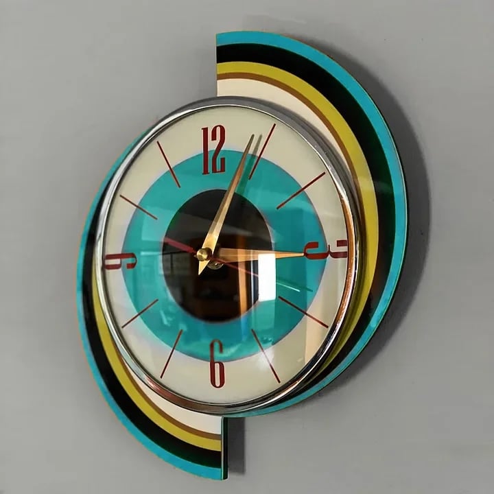 Håndlaget veggur i mid-century-stil | Retro veggdekor, stille og batteridrevet