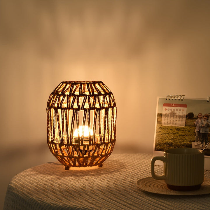 Bordlampe i Rotting Bohem-stil – Håndlaget Lysaksent for Soverom eller Stue