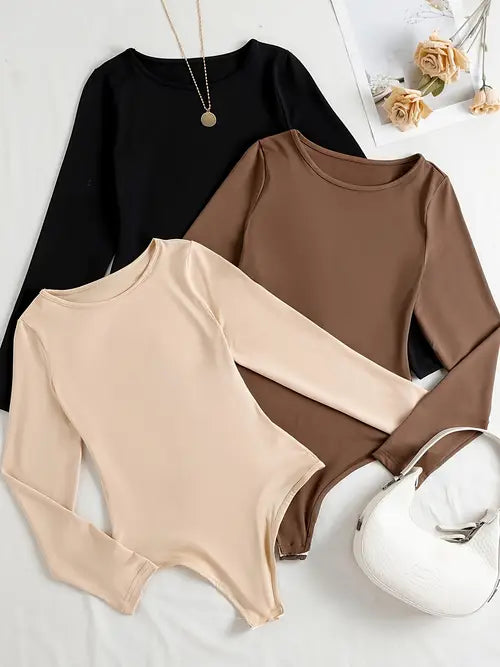 3-Pakke Casual Langermede Bodysuits for Kvinner