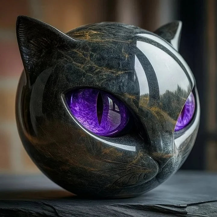 NoirCat-skulptur – Svart Katthode med Hypnotiske Øyne