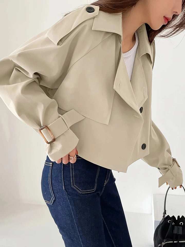 Chic Casual Kort Trench Coat Enkelt Stil for Hverdagslag
